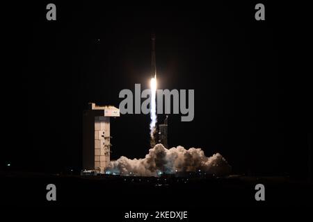 Nov 10, 2022; Lompoc, CA, USA;  The United Launch Alliance (ULA) Atlas V rocket launches from Space Launch Complex-3 at Vandenberg Space Force Base. Stock Photo