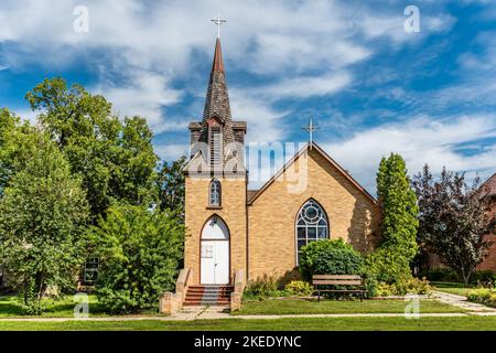 St. Peters Anglican Church, built in 1885, in Qu’Appelle, SK Stock Photo