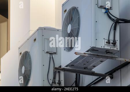 office air conditioners on the wall of the building Stock Photo
