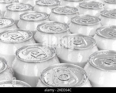 Aluminum cans with condesation formed background. 3d illustration. Stock Photo