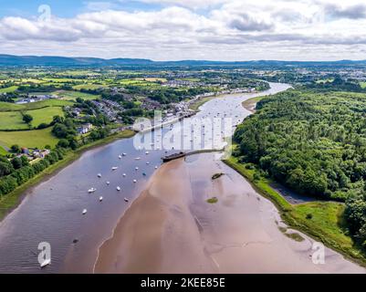 Aerial view of the river Moy at Ballina in County Mayo - Republic of Ireland. Stock Photo