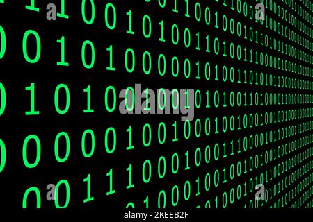 The green binary code on a black background. A concept of coding. Stock Photo