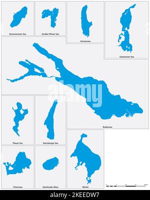 Vector map of the ten largest lake in Germany in German Stock Photo