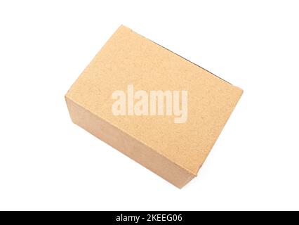 Cardboard box with blank surface isolated on white, top view Stock Photo