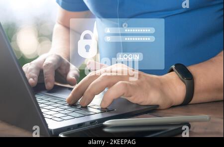 login and password, cyber security concept, data protection and secured internet access, cybersecurity. protect personal information by verifying iden Stock Photo