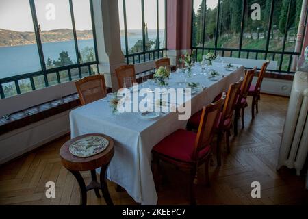 Table prepared for the wedding banquet Stock Photo