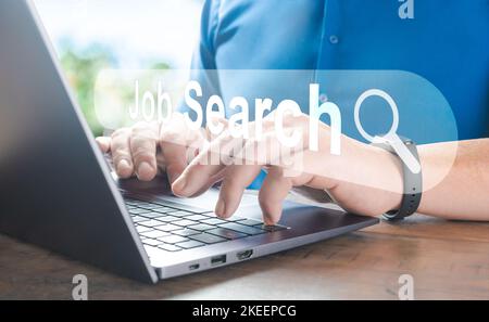 Search Engine Optimization SEO, data searching technology. Man's hands typing on laptop computer keyboard to search the information via internet web b Stock Photo