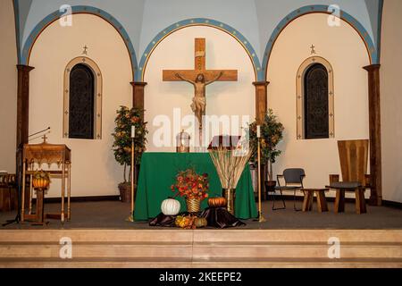 Altar of St. Mary's Catholic Church in Winona, Minnesota USA. Stock Photo