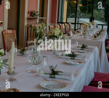 Table prepared for the wedding banquet Stock Photo