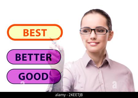 Businesswoman in good better and the best concept Stock Photo - Alamy