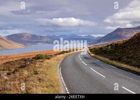 Road alongside Little Loch Broom in the highlands of Scotland Stock Photo