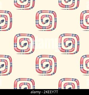 Coral snakes geometric seamless pattern. Red black milky white reptile ornament on milky white background. Snake fashionable texture. Animal print for Stock Photo