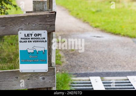 Zuidhorn, The Netherlands - September 25, 2022: Cattle warning sign Johan Smitpark in Zuidhorn, municipality Westerkwartier Groningen province in the Netherlands Stock Photo