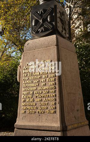 Netherlands Monument Flagpole base in Battery Park, New York City, USA  2022 Stock Photo