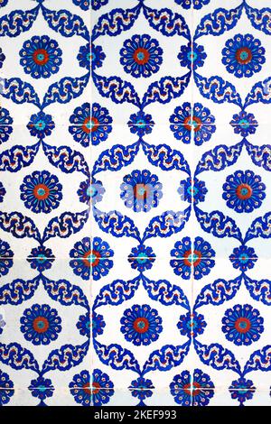 Ancient hand-painted Turkish - Ottoman faience tiles. Stock Photo