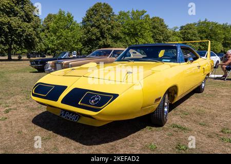 1970 Plymouth Road Runner Superbird Coupé ‘PLR 440’ on display at the American Auto Club Rally of the Giants, held at Blenheim Palace Stock Photo