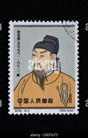 CHINA - CIRCA 1962: A stamps printed in China shows  C92 Scientists of Ancient China (2nd Set) Sun Simiao, circa 1962 Stock Photo