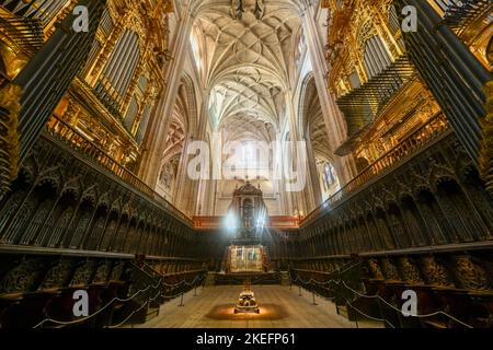Segovia, Spain - Nov 27, 2021: Ancient architecture ceiling of Cathedral of Segovia interior view in Spain. Stock Photo