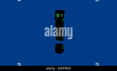 exclamation point - high tech cyberpunk black and green alphabet on blue, isolated - object 3D rendering Stock Photo