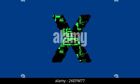 letter E - hi-tech cyber punk black and green alphabet on blue ...