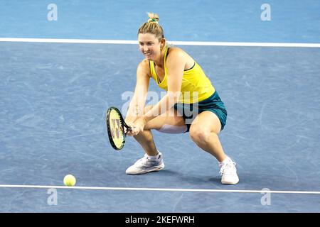 Australia's Storm Sanders during the semi-final doubles match of the Billie Jean King Cup between Great Britain and Australia at the Emirates Arena, Glasgow. Issue date: Saturday November 12, 2022. Stock Photo