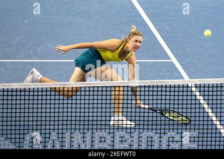 Australia's Storm Sanders during the semi-final doubles match of the Billie Jean King Cup between Great Britain and Australia at the Emirates Arena, Glasgow. Issue date: Saturday November 12, 2022. Stock Photo