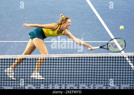 Australia's Storm Sanders during the semi-final doubles match of the Billie Jean King Cup between Great Britain and Australia at the Emirates Arena, Glasgow. Issue date: Saturday November 12, 2022. Stock Photo