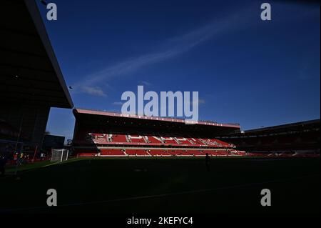 Nottingham, Nottinghamshire, UK. 12th Nov, 2022. A general viev (GV) of the Brian Clough stand during the Nottingham Forest V Crystal Palace Premier League match at the City Ground, Nottingham, UK. Credit: MARTIN DALTON/Alamy Live News Stock Photo