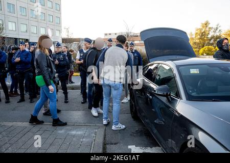 Illustration shows  a guard of honnor for the police officer injured in a stabbing attack last Thursday, as he is leaving hospital, UZ Jette, Saturday 12 November 2022. BELGA PHOTO HATIM KAGHAT Stock Photo