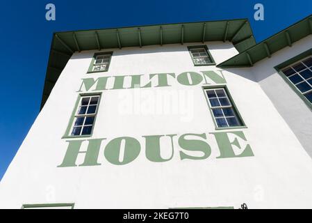 Milton, Wisconsin - United States - November 7th, 2022: The exterior of the historic Milton House built in 1844 and a stop on the Underground Railroad Stock Photo