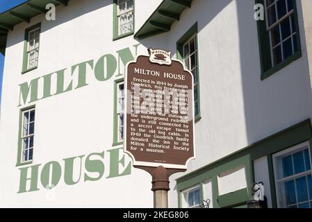 Milton, Wisconsin - United States - November 7th, 2022: The exterior of the historic Milton House built in 1844 and a stop on the Underground Railroad Stock Photo