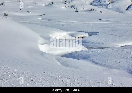 Snow melting on the river in the mountain in Austrian alps Stock Photo