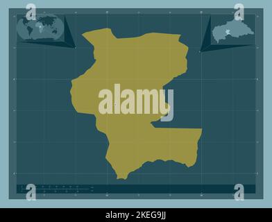 Kemo, prefecture of Central African Republic. Solid color shape. Locations of major cities of the region. Corner auxiliary location maps Stock Photo