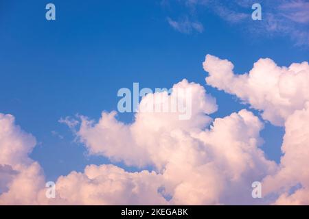 Summer sky with cumulus clouds close up. Cloudscape with space for your own text. Beauty in Nature Stock Photo
