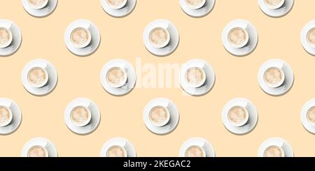 Cups of coffee with milk. Top view, seamless pattern Stock Photo