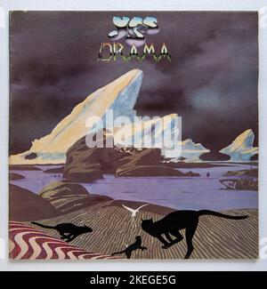LP cover of Drama, the tenth studio album by British progressive rock band Yes, which was released in 1980 Stock Photo