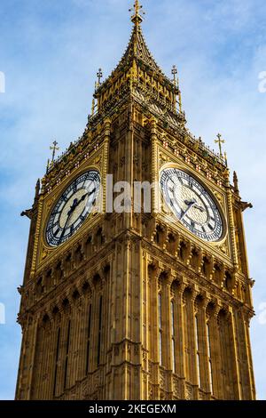 2 side of Big Ben aka The Queen Elizabeth CLock Tower, Parliament, London Stock Photo