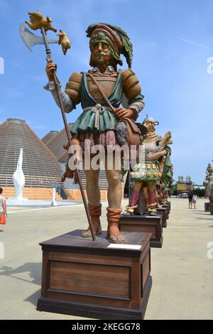 Statue of the character of Norcinello who symbolizes the meat based industry. it is allegory of this business. Stock Photo