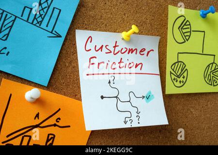 Stickers about customer friction pinned to the board. Stock Photo