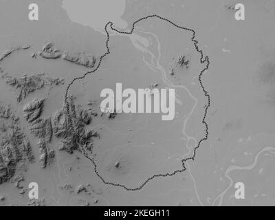 Kampong Chhnang, province of Cambodia. Grayscale elevation map with lakes and rivers Stock Photo