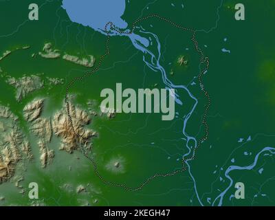 Kampong Chhnang, province of Cambodia. Colored elevation map with lakes and rivers Stock Photo