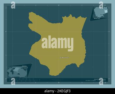 Mondol Kiri, province of Cambodia. Solid color shape. Locations and names of major cities of the region. Corner auxiliary location maps Stock Photo