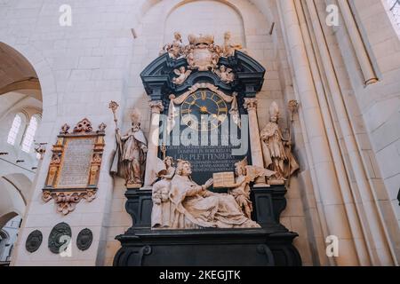 25 July 2022, Munster, Germany: Famous astronomical clock in Saint Paulus Dom Cathedral interior view. Sightseeing and tourism in North Rhein Westphal Stock Photo