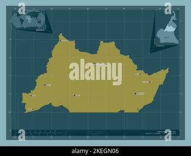 Adamaoua, region of Cameroon. Solid color shape. Locations and names of major cities of the region. Corner auxiliary location maps Stock Photo