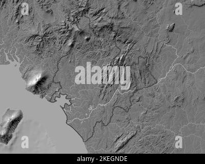 Littoral, region of Cameroon. Bilevel elevation map with lakes and ...