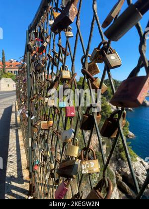 Love locks on a chainlink fence in Dubrovnik, Croatia Stock Photo