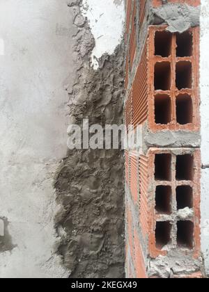 Building under construction. Hollow brick wall Stock Photo