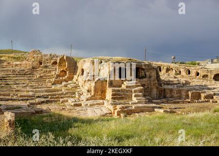 The ruins of ancient Dara city with necropolis and cistern of East Roman Empire in Mardin, Turkey Stock Photo