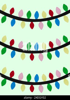 paper colored lights on a green background, creative art holiday concept Stock Photo