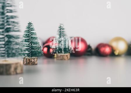 Happy New Year. Christmas concept and background with Christmas ornaments and balls. Soft background. Stock Photo